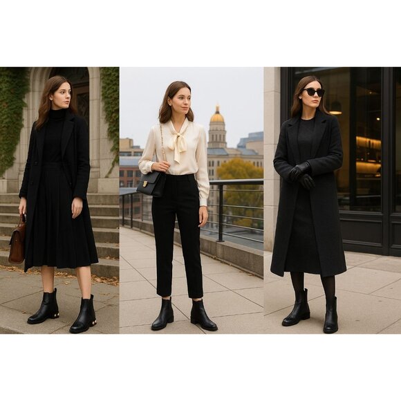 Louise Et Cie Women Pearl Heel Black Boot 6.5 Dk Academia Pearlcore Quiet Luxury - Picture 3 of 16